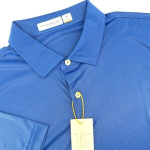 Peter Millar Mens Featherweight UPF 50+ Polo Shirt‎ Blue Geometric Print Size M